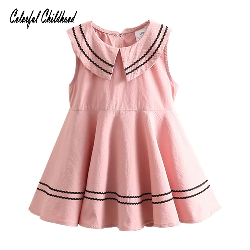 

Pink/tan school girls clothes summer petal collar princess costumes 100% cotton toddler girls dress children dresses 2-10Yrs