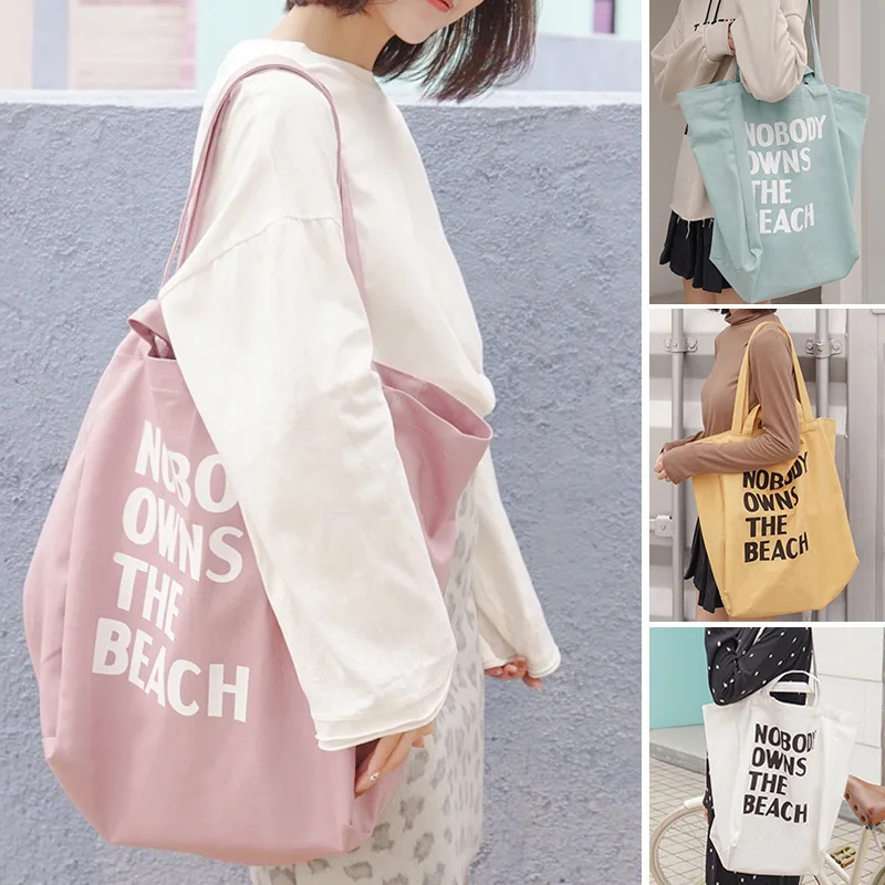 

2019 Women Canvas Bag Letter Single Cloth Shoulder Bags Schoolgirl Large Capacity Portable Shopping Bag Eco Summer HandBag