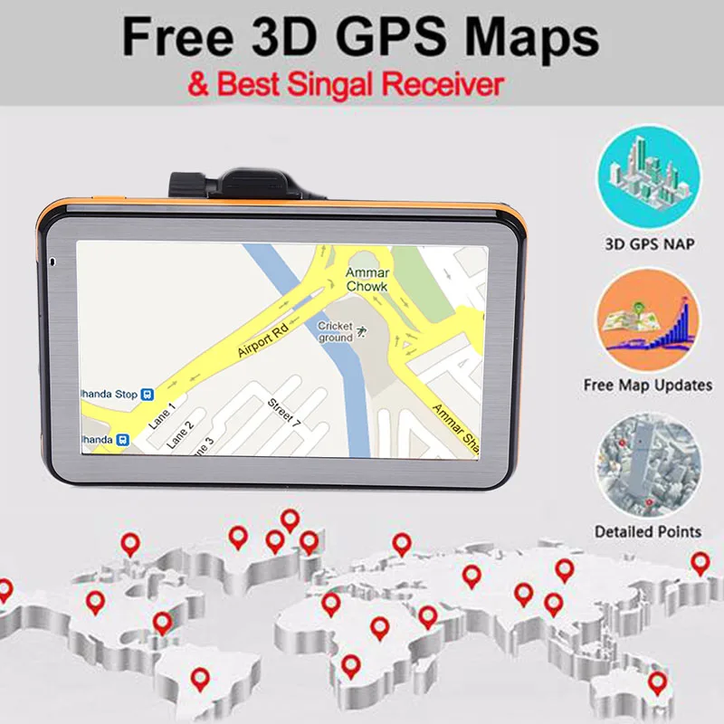 Nueva pantalla de resistencia del navegador Gps del coche de 5 pulgadas prensa pantalla 8G 256 Mb Mp3/Mp4 voz conducción dispositivo de navegación