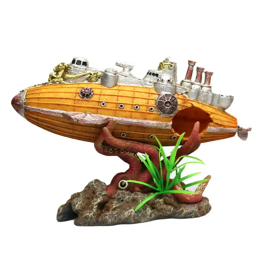 Aquarium Ornament Airship Battleship Submarine Shape Shelter House