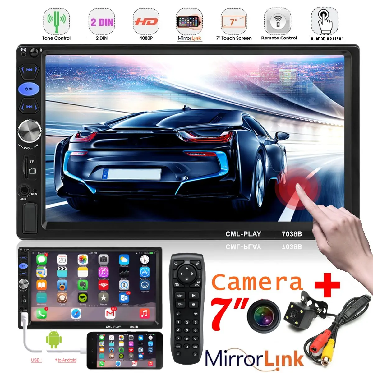 

7 Inch 2 Din Car FM bluetooth Multimedia Player Radio Video Stereo MP4 MP5 Player Car Rear View Camera for touch Screen