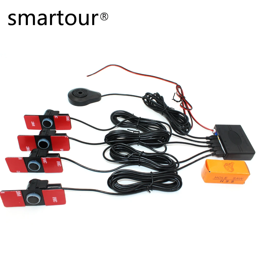 

Smartour Car Parking Sensor Reverse Backup Radar Parktronics 4 Adjustable 16mm Flat Sensors Sound Buzzer Alarm Adjustable Sound