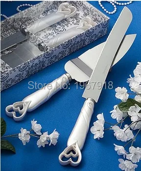 

Free Shipping Wedding Cake Knife Serving Set Handle Cutter Set Double Heart Resin&Stainless Knife Shovel Wedding Party Supplies