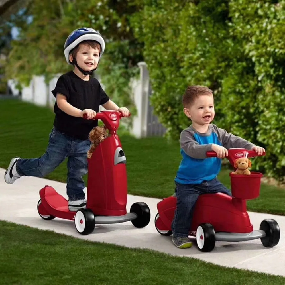 Enfants deux-en-un Scooter et Ride-On jouet bébé Balance vélo Walker Kick Foot Skateboard 3 roues pour 1-5 ans Triciclo - 1