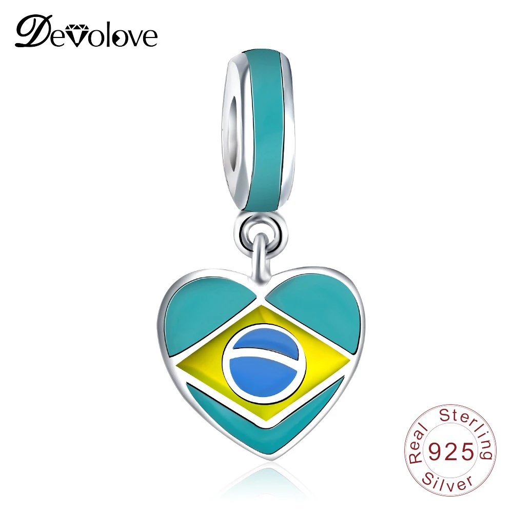 

Devolove 925 Sterling Silver Enamel Heart Flag Pendant Charm Beads Fit Pandora Bracelets Fine Jewelry PSMB0843 Dropshipping