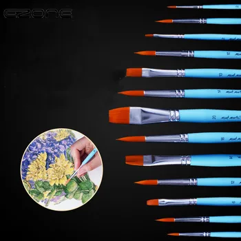 

EZONE Nylon Hair Painting Brush Oil Painting Pens 6/12pcs/set Watercolor Brush Blue Wooden Handle Art Students Painting Tool