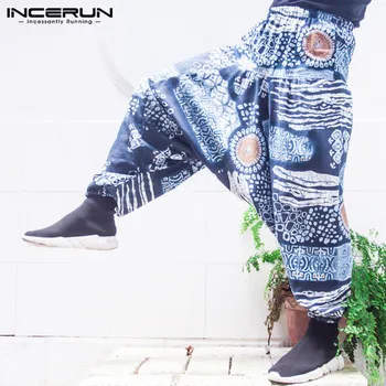 

INCERUN 2020 Printing Harem Pants Men Joggers Elastic Waist Baggy Hiphop Fashion Drop Crotch Cross-pants Streetwear Trousers Men