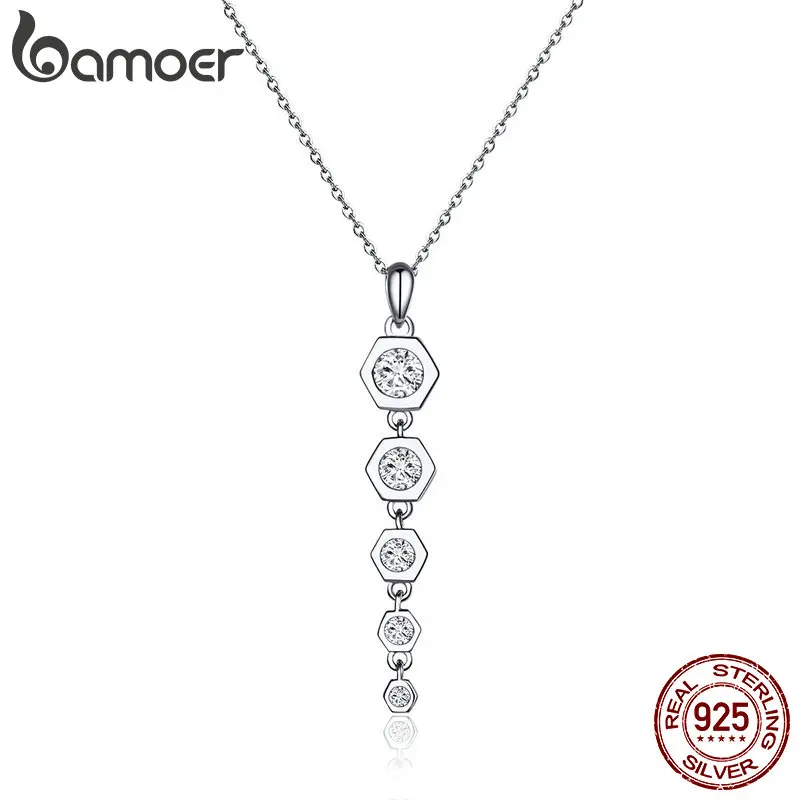 

BAMOER Trendy Pendant Necklace 925 Sterling Silver Long Drop Dangle Y-shape Chain Necklaces for Women Girl Accessories BSN052