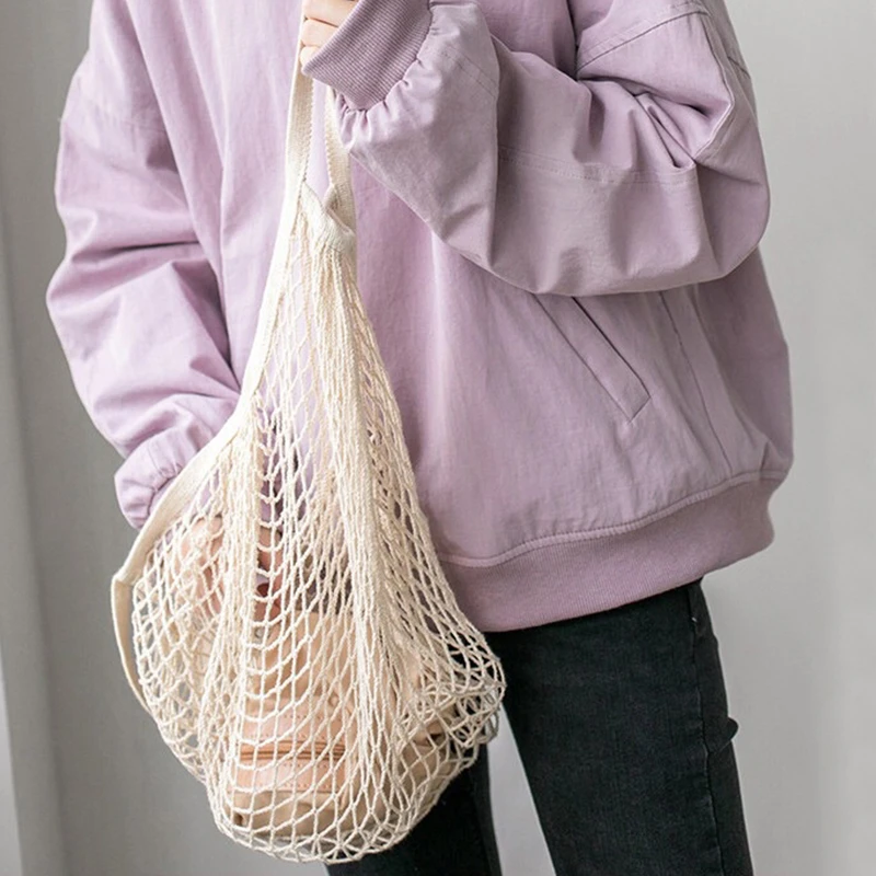 

Reusable Grocery Produce Bags Cotton Mesh Ecology Market String Net Shopping Tote Bag Kitchen Fruits Vegetables Hanging Bag