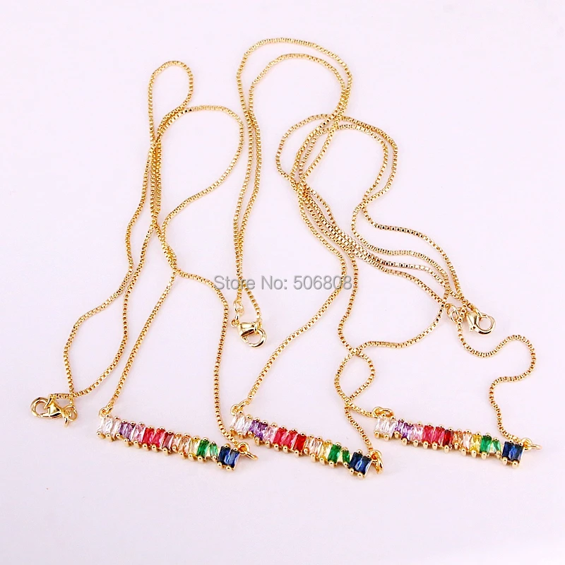

6 Strands ZYZ-N5374 Rainbow Micro Pave Rainbow Crystal Zirconia Bar Pendant Necklace Women Jewelry