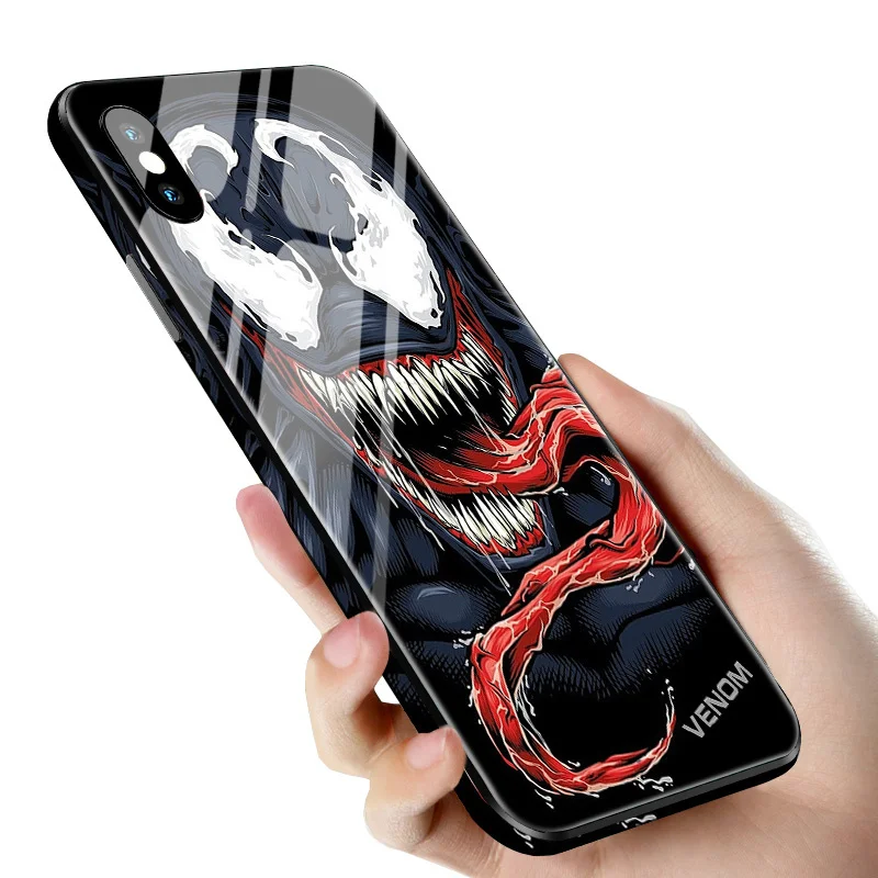 

Comic Skull Venom Marvels Case For iPhone X XS Max XR 7 8 Plus Phone Cover For iphone 6 6s Plus Tempered Glass protective case