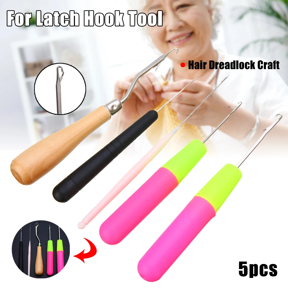 5 pcs Portable Latch Hook Tools Crochet Needle Braiding Weaving Hair