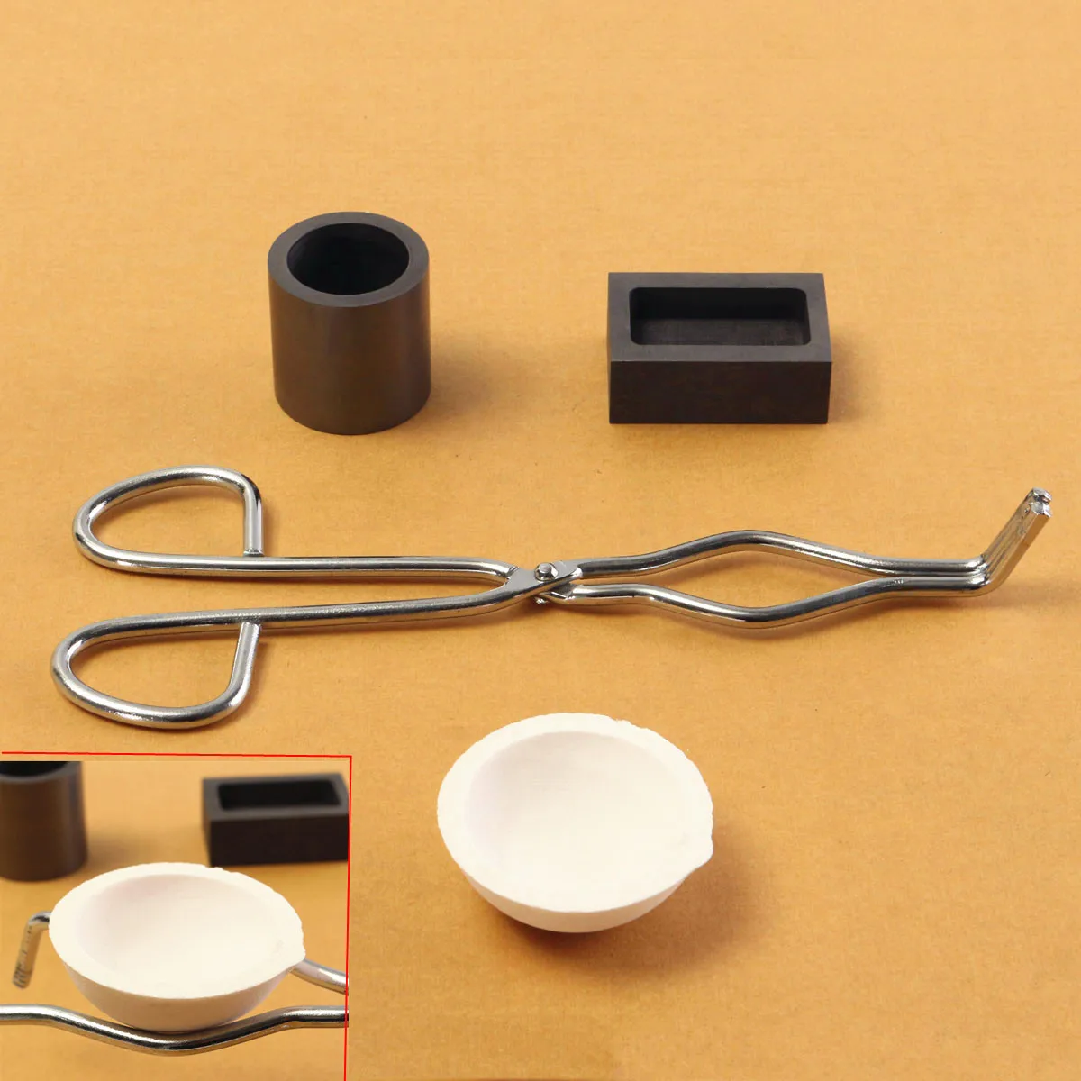 

25cm 16OZs Gold Graphite Crucible Cup + Tongs + 1 Melting Bowl + Ingot Mold Casting