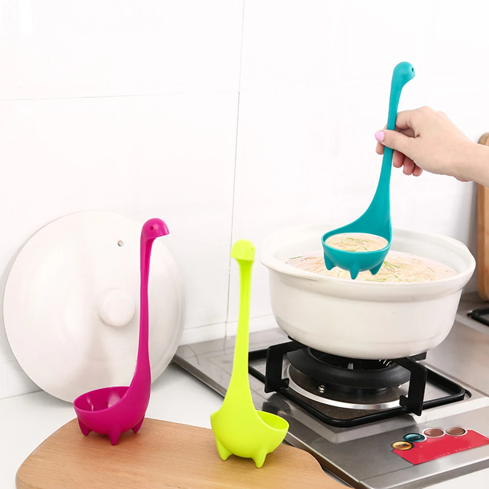 

1pc Strainer Spoon Plastic Loch Ness Monster Spoon Dinosaur Long Handle Soup Spoon Kitchen Gadgets Tableware
