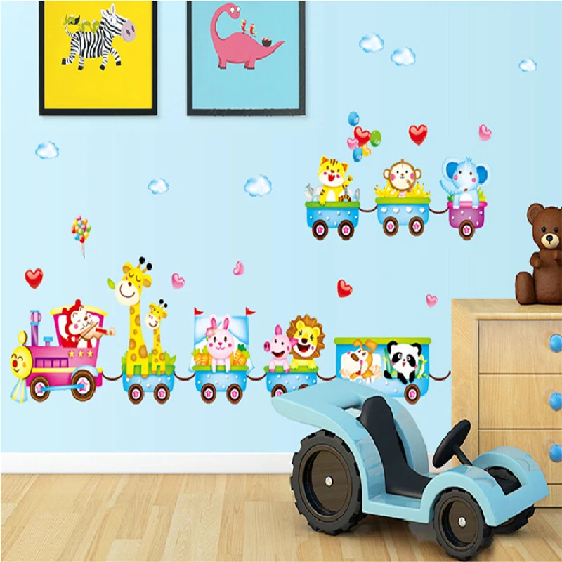 

Hot Animal Train Wall Decal Stickers Vinyl Art Kids Baby Nursery Room Cartoon Decor 2019 Kids Room Decoration New Wall Stickers