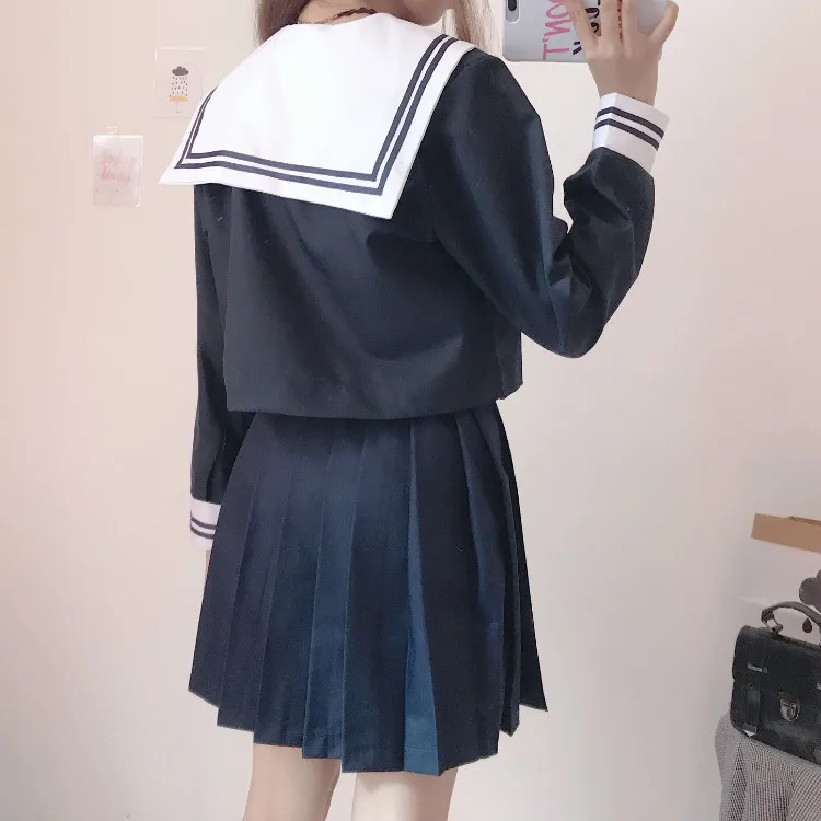 Японские JK наборы школьная форма Kawaii для девочек матросский воротник пальто+ плиссированная юбка комплект из 2 предметов осенние школьные женские костюмы