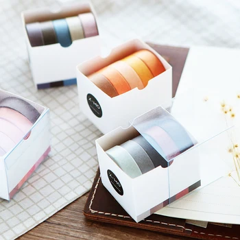 

Hot Sale 5pcs /set Adhesive Masking Scrapbooking Sticker Washi Tape Solid Rainbow colors
