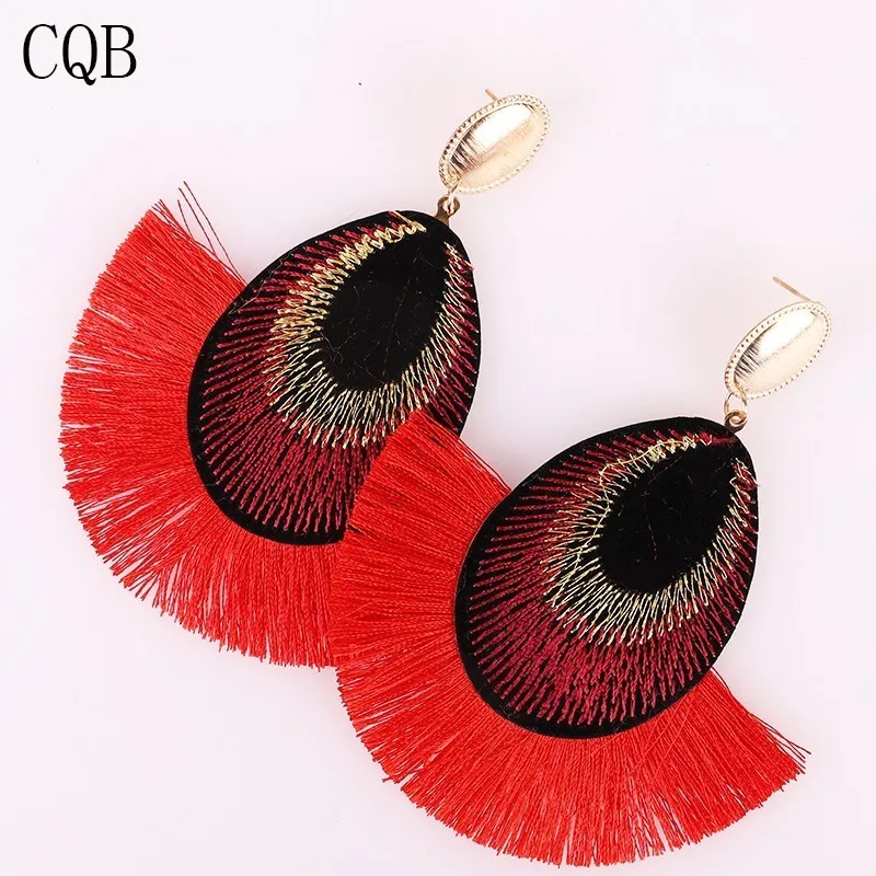 

Peacock for women tassel earrings bohemian vintage big indian jewelry red geometric ethnic 2019 fashion dangle handmade trendy