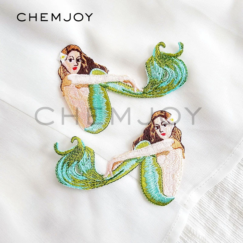 

1 Pair of Embroidered Mermaid Patch for Clothes Ironing on Sewing Cute Applique for Jackets Jeans Shoes Backpack Sticker Badge