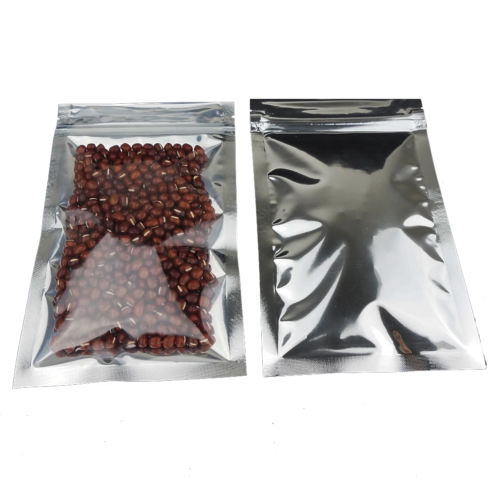 100pcs One Side Clear Aluminium Foil Plastic Zipper Grip Resealable Bags - Self Sealing Pouch Food Grade Gift / Snack Packaging 5