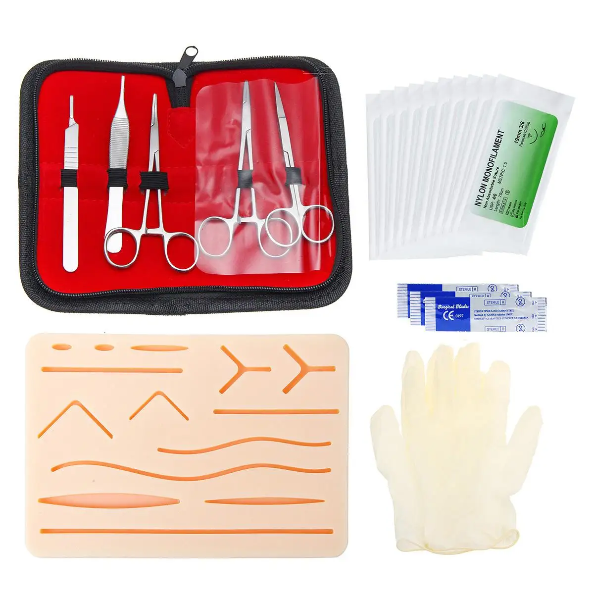 Cheap 25pcs Surgical Suture Training Kit Skin Operate Suture Practice Model Training Pad Needle Scissors Tool Kit Medical Teaching