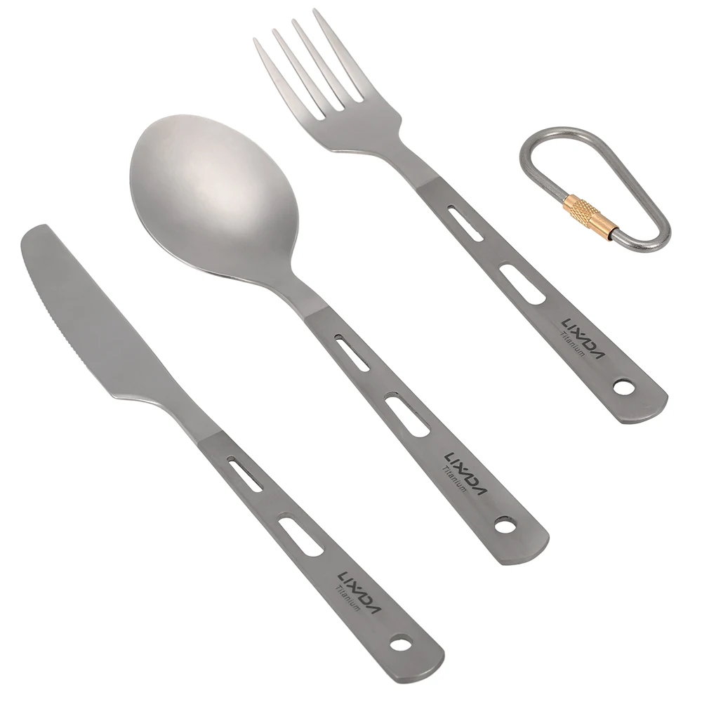 3pcs Titanium Cutlery Set Camping Titanium Spoon Fork Cutter Outdoor