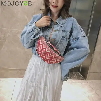 

Fashion Stripe Pattern Waist Pack For Women Fanny Pack Weave Summer Beach Shoulder Bag Phone Pouch Women Zipper Purse Coin Bag