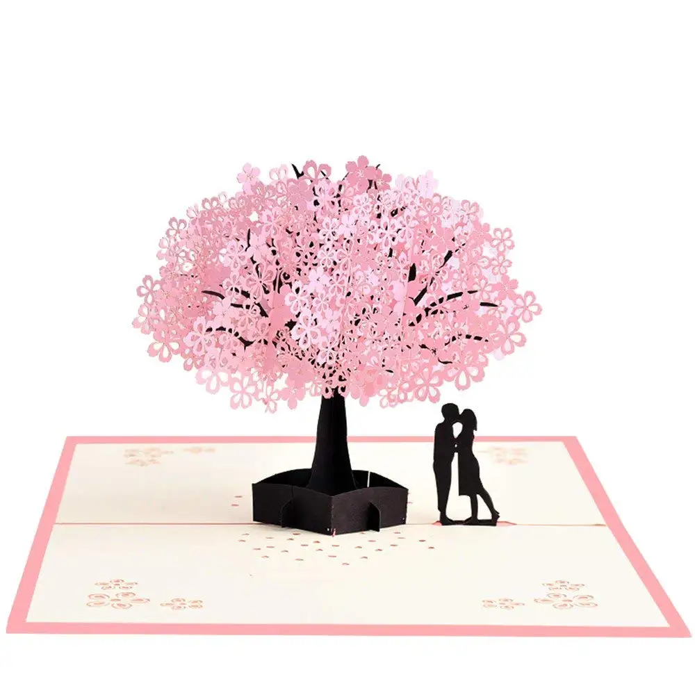 Ручная работа Pop Up Романтический День рождения, юбилей, визитка для мужа, жены, бойфренда, подруги-вишневый цвет дерево остроумие