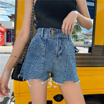 

Oversize Black Shorts Female 2019 Spring Summer High Waist Irregular Stitching Denim Short for Female