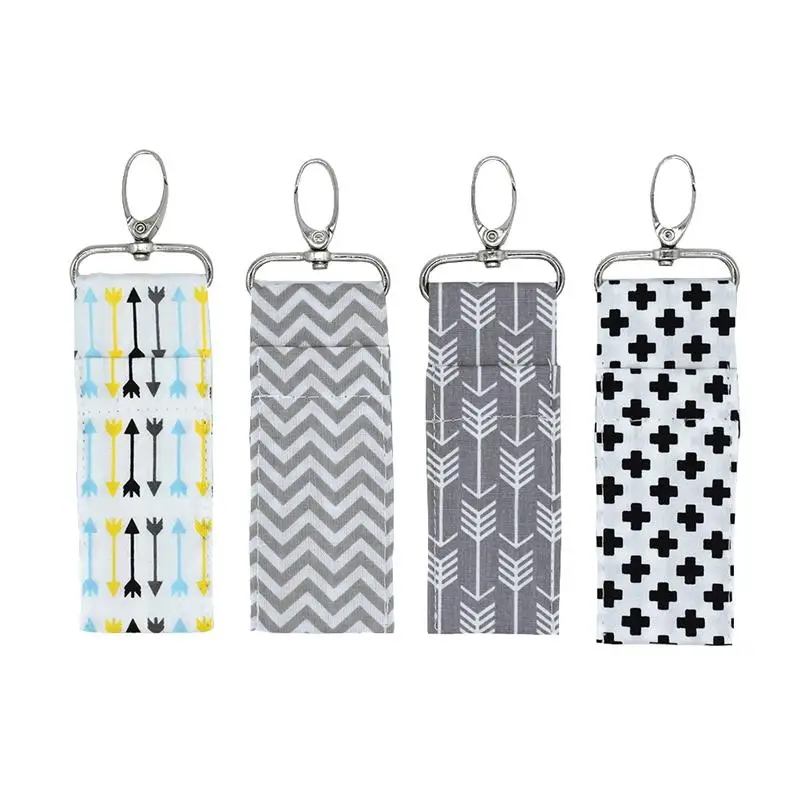 

4PC Women Lipstick Holder Cross Ripple Big Arrow Colorful Arrow Patterns Chapstick Keys Lip Balm Rings Pouch Keychain Bags