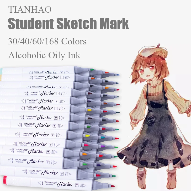 

30/40/60/168 Colors Student Markers Pen Set Dual Head Alcohol Oily Based Sketch Brush Pen For Drawing School Office Art Supplies