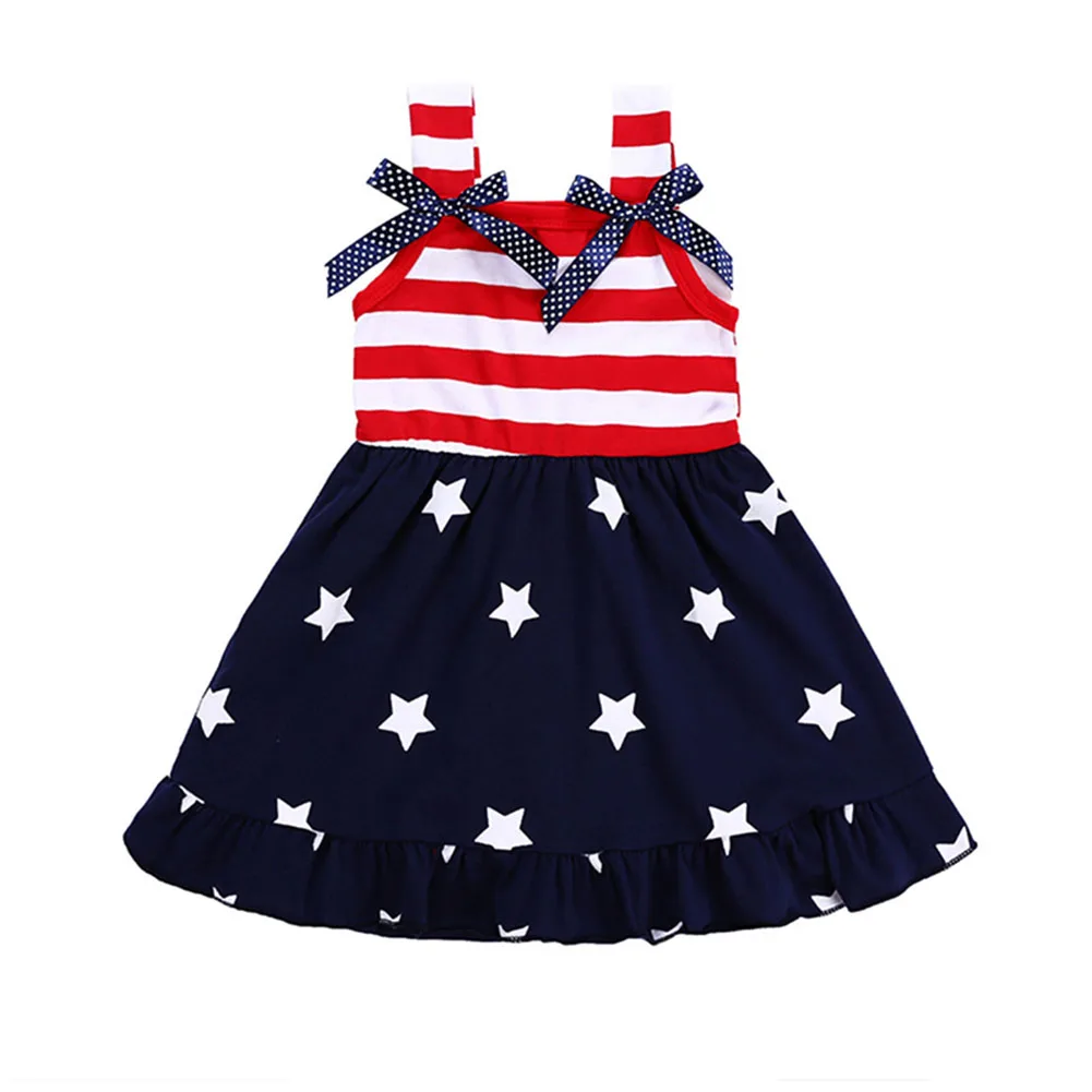 

Children kid baby vest Dress Summer Girls clothing Sleeveless American Independence Day Flag Striped Star Print princess