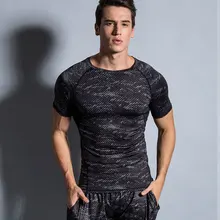 Для мужчин футболки облегающая фитнес бег футболки быстросохнущая Для мужчин бренд короткий рукав Спорт Тренажерный зал Мужская компрессионная футболка спортивной