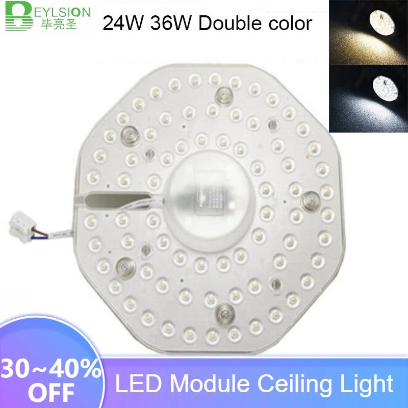

BEYLSION Double Color Warm White Cold White Octagon LED Module Ceiling light 24W 36W LEDs Light Replace Ceiling Lamp Source