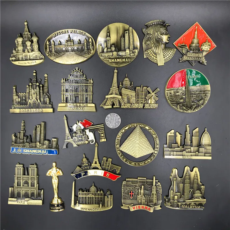 

Russia China Scenic Fridge Magnet Bronze Color Landscape Refrigerator Magnets Travel Souvenirs Drop Shipping