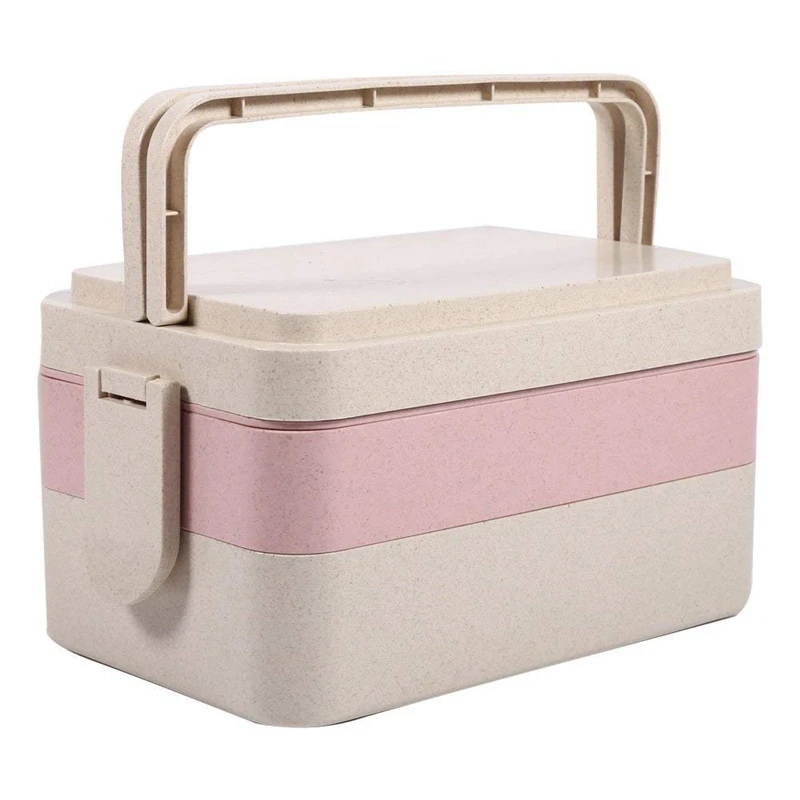 

Three Tier Wheat Fiber Bento (Lunch) Box Stackable Storage Container for On the-Go Lunch Fork Spoon and Chopsticks Included