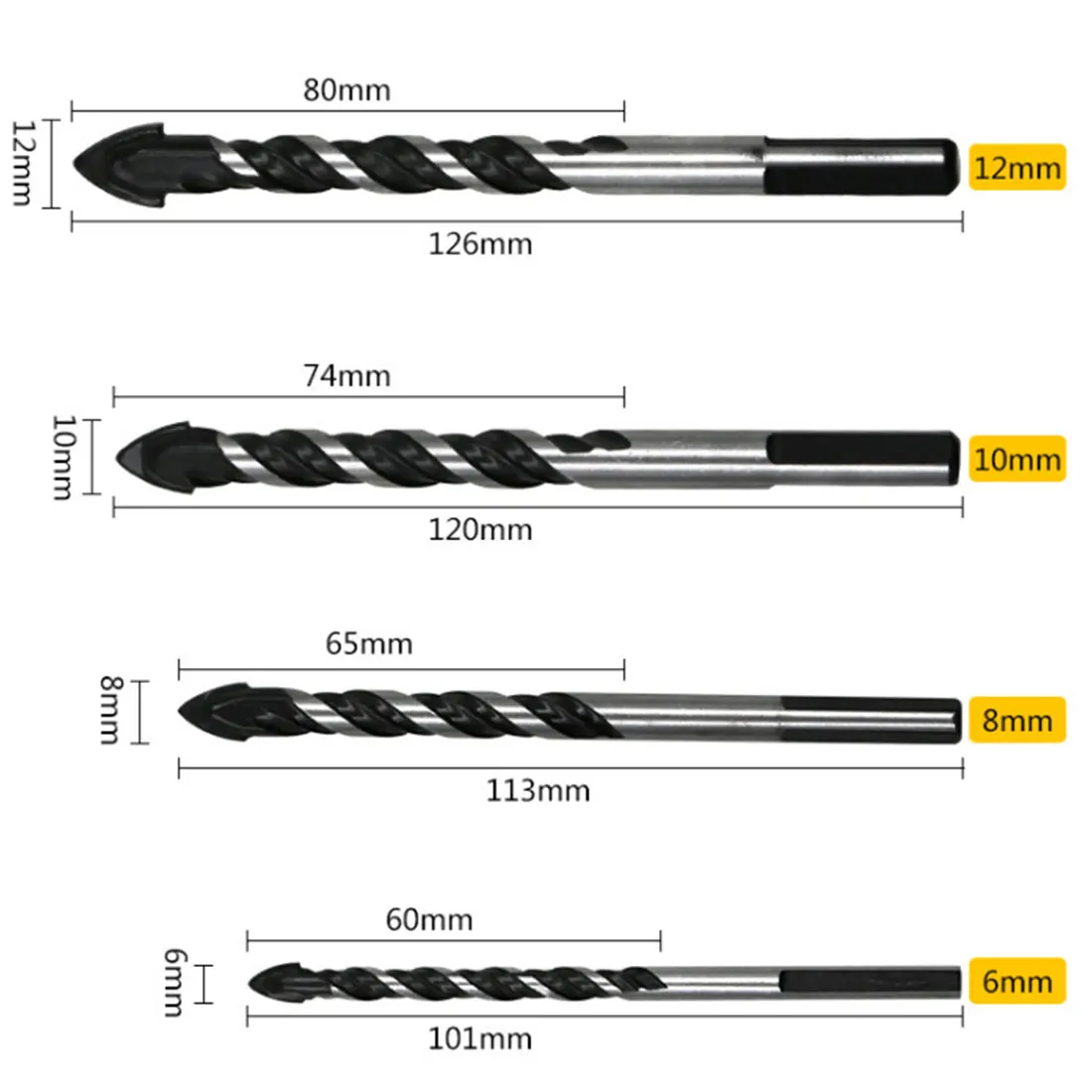 

Multifunctional Glass Drill Bit Twist Spade Drill Triangle Bits For Concrete Marble Ceramic Tile Opener 6mm/8mm/10mm/12mm