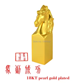 

18-Karat Pearl Gold Plated Newest Design Chinese Style Horse Metal Seal Stamp with Gift Box For Scrapbooking Children Gift