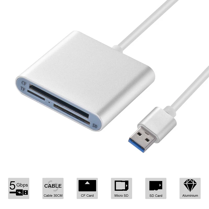 

USB 3.0 Card Reader USB Type C to CF SD TF External Multi Card Reader 3 Slot Flash Memory Card Reader For TF/SD/CF Flash Cards