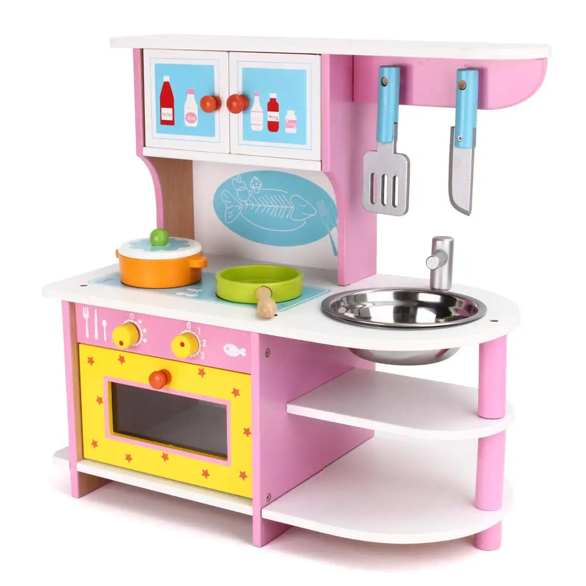 

Large Kids Wooden Kitchen Toys Pretend Play Children Role Play Pretend Toy Set Cooking Tools Kit Girls Birthday Gifts Pink