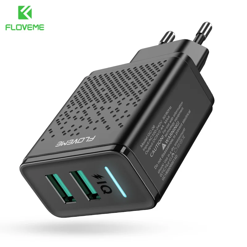 

FLOVEME 2 USB Ports For iPhone 7 8 Plus X EU Plug 2.4A Fast Charging Wall Charger For Samsung For Huawei Quick Charger Adapter