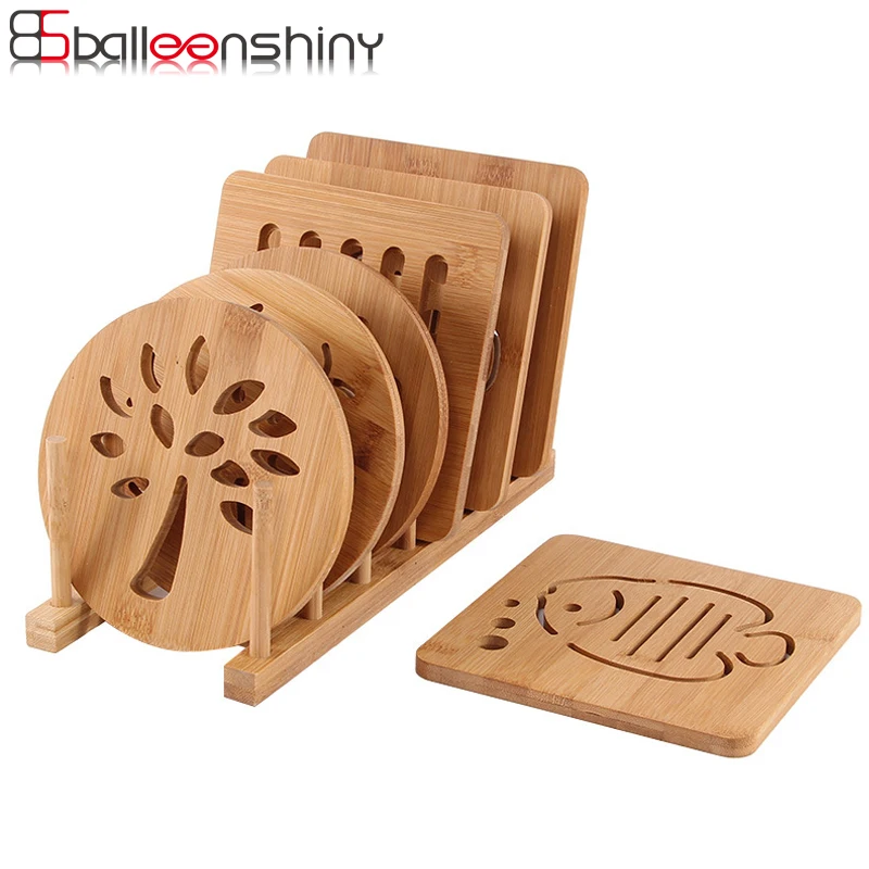 

BalleenShiny Bamboo Round Table Mat Heat-proof Thicken Pad Pot Dish Cup Bowl Anti-slip Placemat Cute Table Decorative Protection