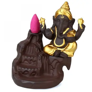 

Elephant God Ceramic Backflow Incense Burner Ganesha Smoke Waterfall Stick Incense Holder Decorative Buddha Aromatherapy Furnace