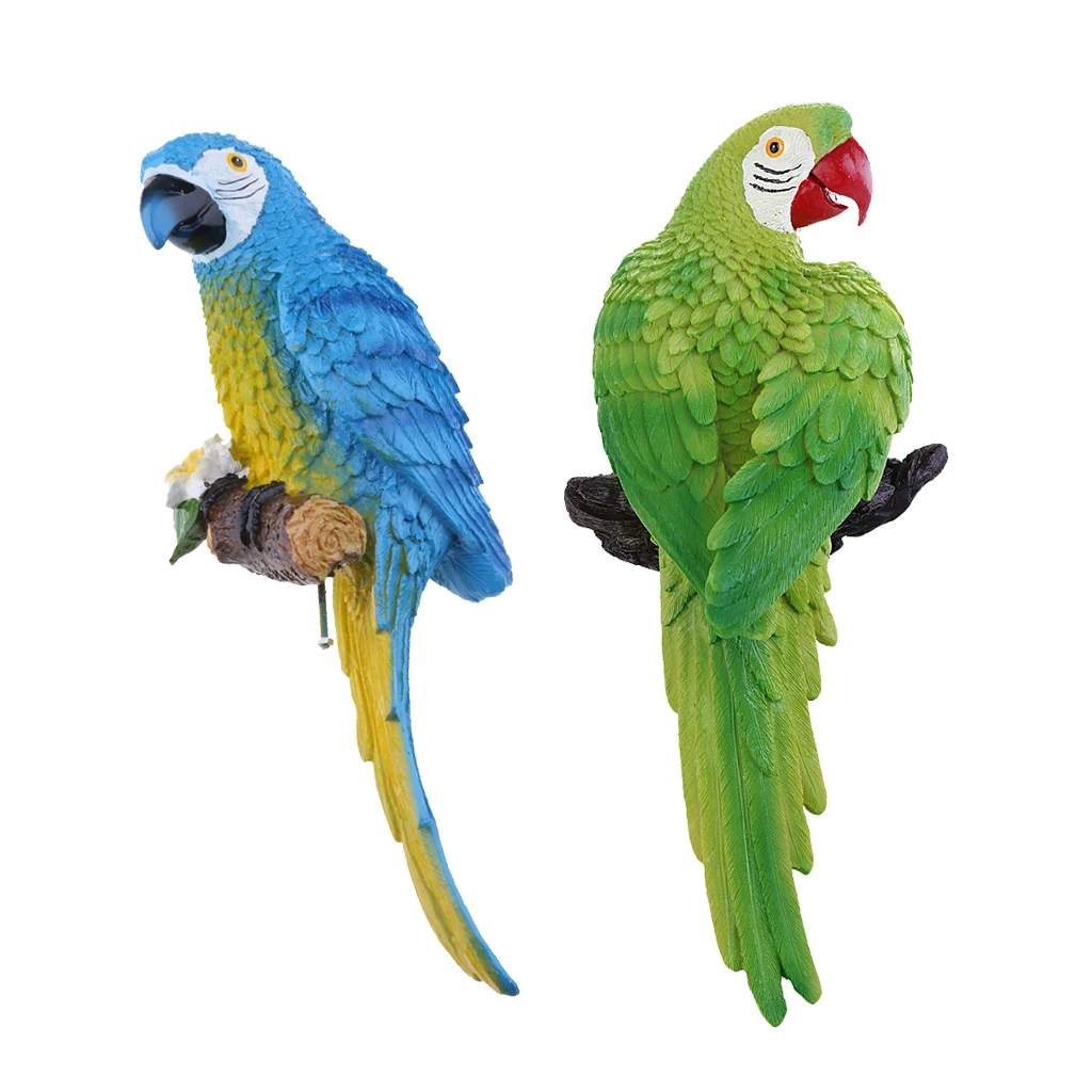 

2Pcs Simulation Parrot Birds Sculpture Wall Hanging Cute Macaw Resin Craft