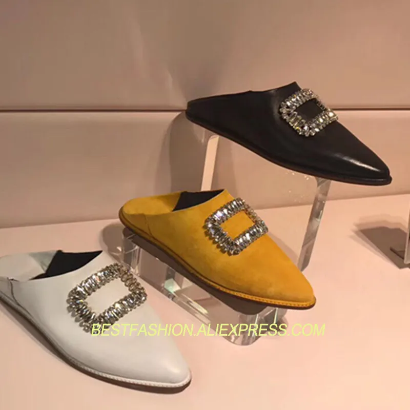 

Hot Spring Autumn Shoes Woman Pointed Toe Slip On Loafers Lazy Flats Crystal Square Buckle Casual Mules Design Zapatos Mujer