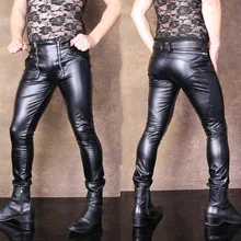 Сексуальные мужские брюки-карандаш с открытой промежностью панковские штаны из искусственной кожи Эластичные Обтягивающие Брюки для ночного клуба узкие брюки для мотоцикла A9066