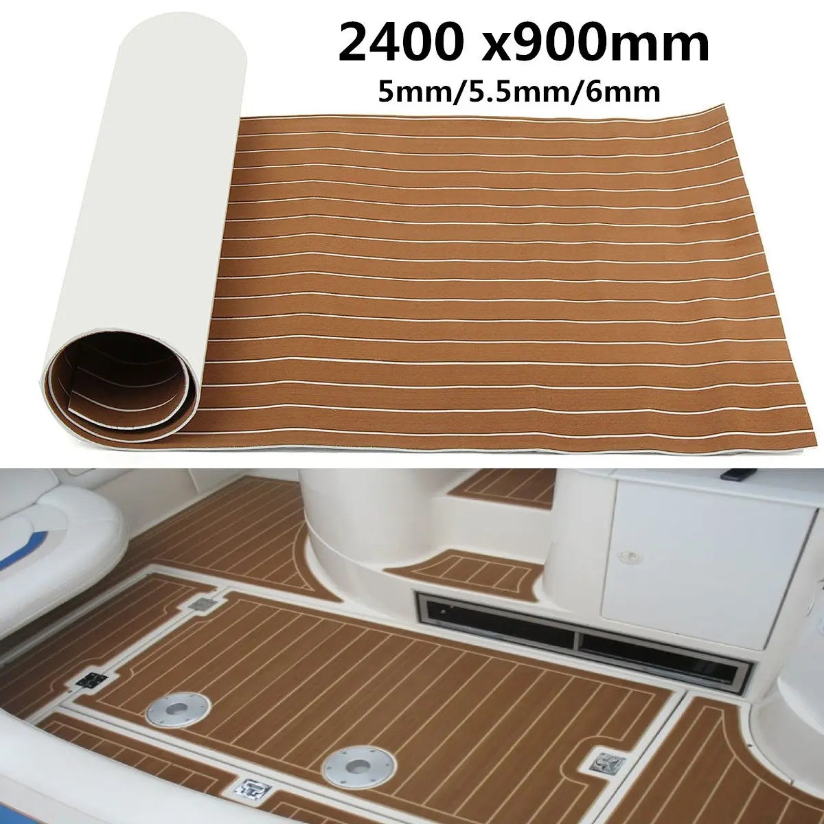 

1Roll 2400x900x6mm Boat Marine Flooring Faux Teak EVA Foam Decking Sheet Decor Self Adhesive EVA Foam Floor Mat Cover Brown Gray