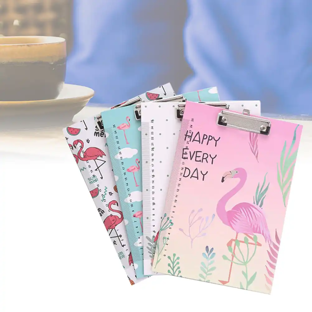 4pcs Clipboards With Clip Colorful Vintage Cute Flamingo Pattern