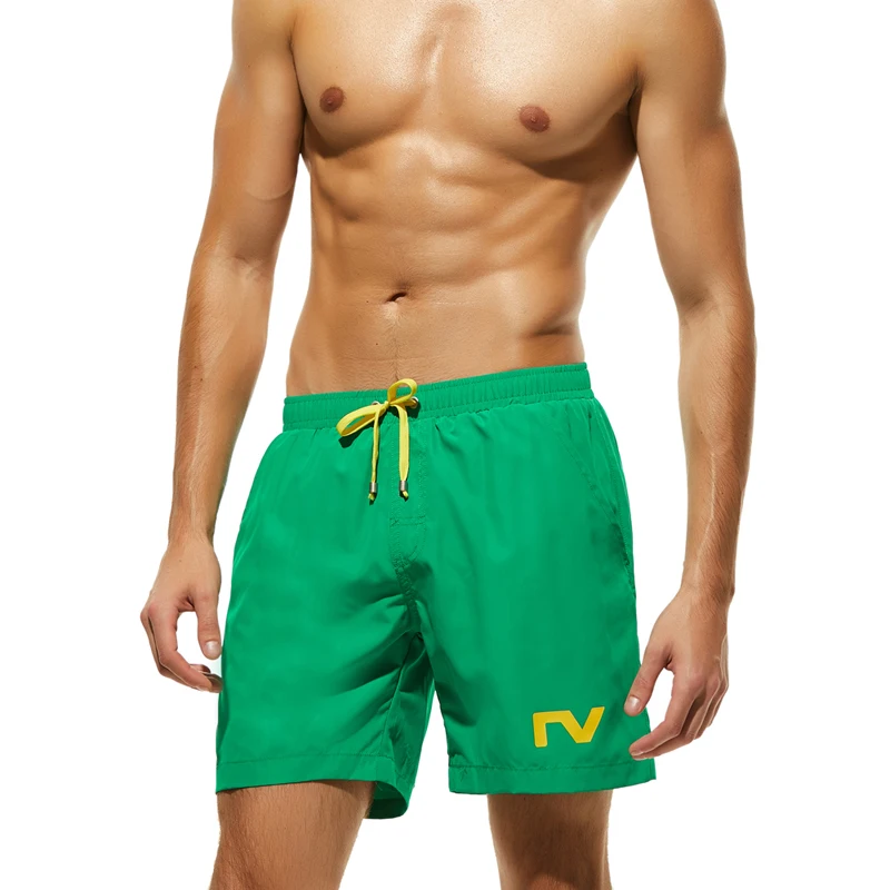 

2019 Hot Selling Men's Green Board Shorts Solid Surfing Shorts Polyester Mens Swimming Shorts Bermuda Swimwear Beach Pants