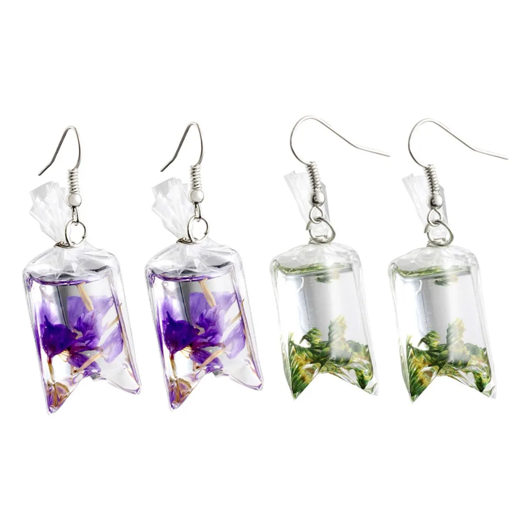 

Transparent Bag Resin Dried Flower Dangle Earring For Women Summer Statement Jewelry Shellhard Charm Silver Hook Earring brincos